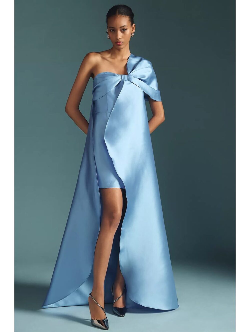 HUTCH ANTHROPOLOGIE ONE SHOULDER BOW TRAIN DRESS